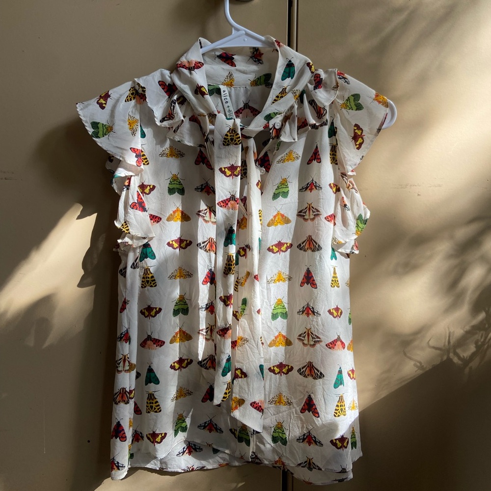 Alice + Olivia Butterfly Silk Blouse Top